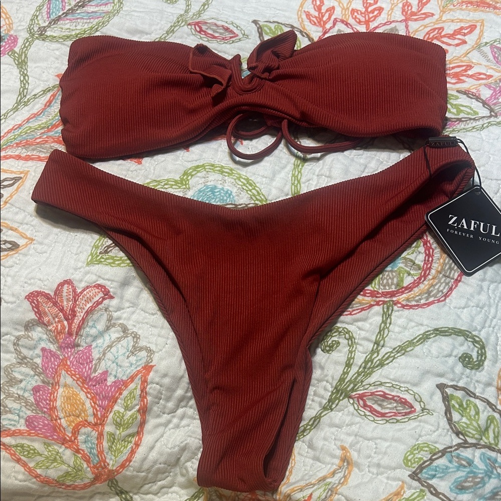 Zaful Rust Bandeau Bikini
